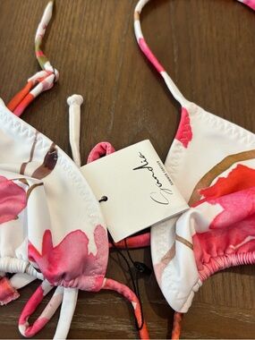 White Bikini Top with Pink Floral Print Sundia